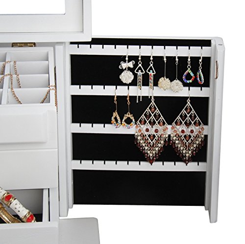 Holz Schmuckkästen mit 4 Schubladen und Spiegel Schmuckaufbewahrung Schmuckkoffer Schmuckkasten 31*21*28 cm MD20WT - 4