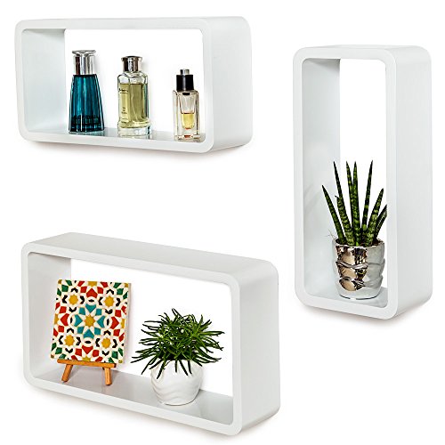 TecTake 3er Set Wandregal Hängeregal Cube Lounge CD Retro Regal – diverse Farben – (Weiß | Nr. 401586) - 4