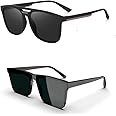 HAYDEN haiza Black Retro Square Combo Sunglasses, Goggles For Men's and Women's-UV Protected, Pack of 1