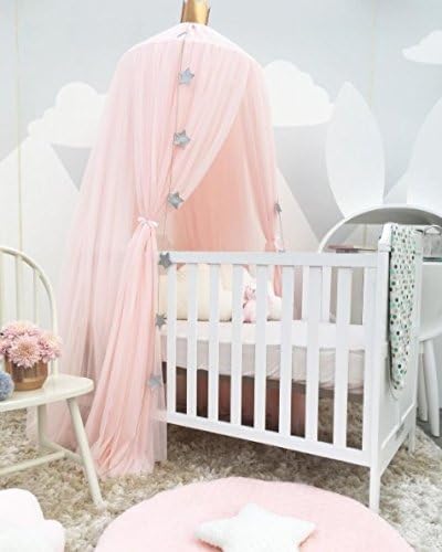 Bed Canopy, Pupow Cotton Round Dome Mosquito Net Kids Reading Nook Play Tents Hanging Curtain For Baby Children Bedroom Decoratioin (Pink)
