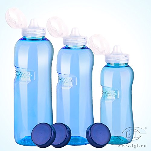 3er Set Trinkflaschen 0,5-0,75-1L Wasserflaschen + 3 x Trinkdeckel
