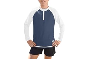 BesserBay Jungen Langarm Stehkragen UV Shirt 1/4 Zip Rash Guard UPF 50+ Kinder 110-150