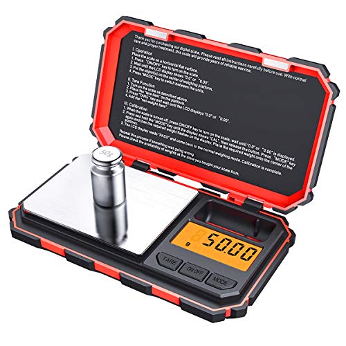Brifit Balance de Précision, 200g/0.01g, 50g de Poids D'étalonnage, Balance de Precision 0.01g, Balance de Poche avec Écran LCD, avec Fonction de Tare, Acier Inoxydable (Batterie Incluse)(Rouge)