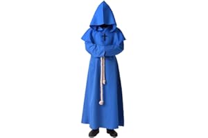 BLESSUME Prêtre Peignoir Frère Médiéval Capot Encapuchonné Renaissance Moine Costume (Bleu, M)