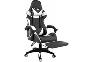 ARREDITALY Sedia Gaming Ufficio Scrivania Casa PC Stile Racing Girevole Ergonomica In Ecopelle Con Rotelle Cuscino Supporto Lombare Poggiatesta Poggiapiedi Braccioli Altezza Regolabile (Nero e Bianco)