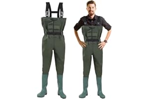 Izrielar Waders imperméables, 70D Nylon Composite PVC Pantalon de pêche, avec Bottes en Caoutchouc antidérapant, Hommes Femmes Pantalon de Bassin, pour Les Chantiers