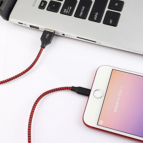 WZS C  ble iPhone  Pack DE 4  1M 2M 2M 3M C  ble Lightning vers USB de Nylon Tress   Connecteur en Aluminium Chargeur iPhone pour iPhone 8 8 Plus 7 7 Plus 6S-Noir Rouge