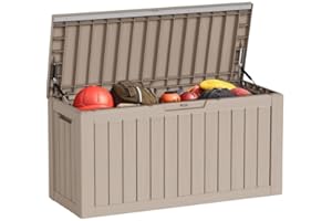 MAIUSCOLI 80 Gallon Outdoor Storage Box - Deck Box Waterproof Patio Furniture, Garden Tools, Cushions, Pool Accessories Outside Storage Resin Box,Light brown