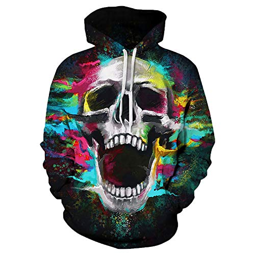 YOU LOOK UGLY TODAY Unisex Skeleton Hoodie, Novelty 3D Printed Pullover Long Sleeve Sweatshirt Hooded for Men and Women-X