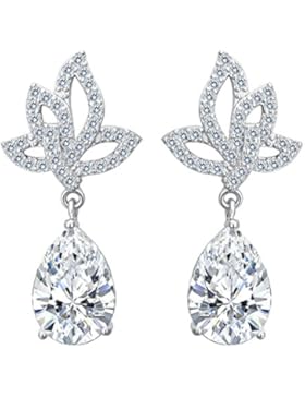 Clearine Damen 925 Sterling Silber Hochzeit Braut CZ Aushöhlen Lotus Blume Tropfen Dangle Ohrringe Klar