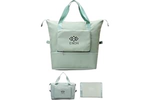 ENOH Faltbare Reisetasche mit großer Kapazität Wochenende Übernachtung Tasche Sporttasche Damen Wasserdicht Reisetasche Umhänge Handtasche, für Sport, Fitnessstudio, Reise, Strand, Einkauf (Grün)