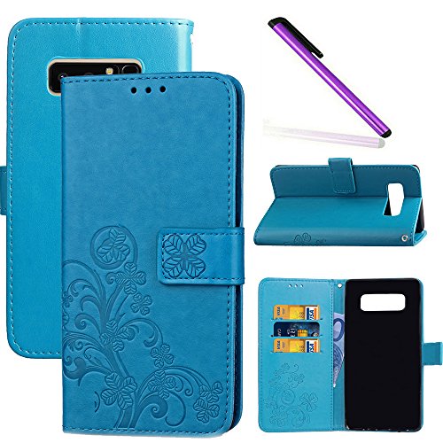 COTDINFOR Samsung Galaxy Note 8 Case Wallet Bookstyle Pu Leather Flip Magnetic Strap Stand Case for Girls Retro Lucky Clover Design Shockproof Slim Cover For Samsung Galaxy Note 8 clover Blue SD