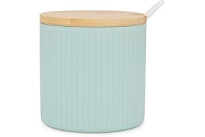 Chase Chic Sucrier en céramique, sucrier en porcelaine, avec couvercle en bois et cuillère en porcelaine, vintage, petit, 250 ml, convient pour café, cuisine et petit-déjeuner à la maison, vert clair