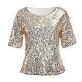Linkay T Shirt Damen Langarm Bluse Tops Pailletten Oberteile Mode 2019 (Gold, X-Large)