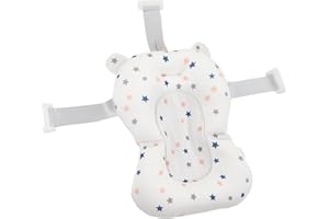 EIMSOAH Floating Baby Bath Seat Cushion, Newborn Tub Supporter with Safety Belts Adjustable Foldable, Baby Bath Seat Cushion, 3 Snap Safety Belts for Infant Newborn (White Stars)
