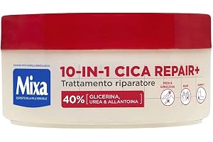 Mixa Reparationsbehandling, för hårda och grova områden, intensiv fuktgivning, lugnande och reparerad hud, hypoallergen formel, med glycerin, urea och allantoin, 10-i-1 Cica Repair+, 150 ml