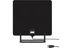 August DTA450 - Antenne TV d’Intérieur Puissante Numérique TNT HD - avec Socle, Petite, Discrète, Portable, Câble 3m UHV VHF - Maison Camping-Car Caravane - France Belgique - Noir