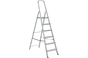 Draak Step Ladder 6 Step With Hook - Non Slip Treads - Ladder Made from Lightweight Aluminium Certified to BS EN 131 Part 1-3
