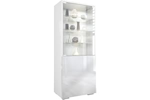 VLADON Vitrine Granada, Made in Germany, Vitrinenschrank mit Glastür und Glaseinsatz, Weiß matt/Weiß Hochglanz (50 x 122,5 x 34,5 cm)