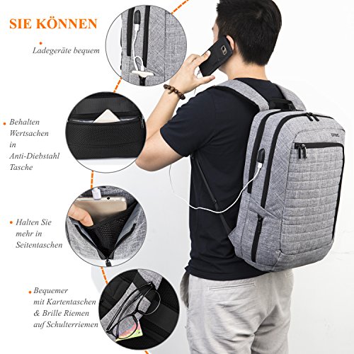 DTBG leichtgewichts Rucksack mit USB Anschluss Business Backpack l  ssiger Arbeit Rucksack Studenten Schule Rucksack mit Anti-Diebstahl Tasche Laptop 