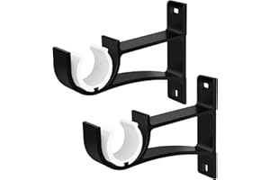 GUDUI Heavy Duty Curtain Rod Bracket Hooks - Black Holders for 1 to 1.2 inch Rod, 2 Pack
