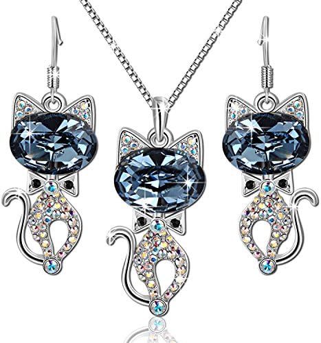 Christmas Gifts for Women Brilla Mother's Day Gift Pendant Necklace and Stud Earrings Fashion Jewelry Sets Ballet Cats Blue Swarovski Crystal