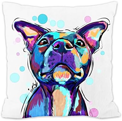 Redland Art Cute Pet Pit Bull Dog Pattern Flannel Throw Pillow Case Car Sofa Cushion Cover Home Decor 18”x18”