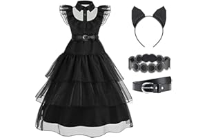 Disnnie Vestido negro de niña - vestido de baile disfraz miercoles niña carnaval cosplay falda Gótica de Halloween