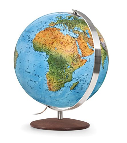 Preisvergleich Produktbild DFN 3001: Handkaschierter Leuchtglobus 30 cm, Doppelbild-Kartografie, elegantes Gestell Edelstahlmeridian / Holzfuß (Klassischer Globus)