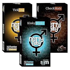 NOTTY BOY Long Lasting, Plain, Extra Lubricated and Raised Dots Condoms - (3x10s)