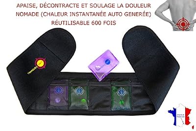 TRANQUILISAFE Ceinture lombaire chauffante nomade TRANQUILISAFE® – soulage et apaise les douleurs lombaires – chaleur instantanée auto générée par poches chauffantes réutilisables(4 offertes)