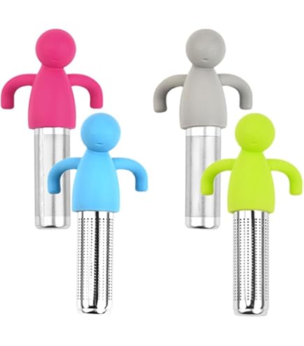 Lot De 4 Filtres à Thé En Acier Inoxydable - Forme Humanoïde Avec Cuillère Et Brosse - Pour Thé En Vrac