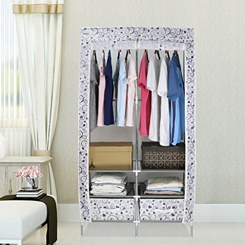 Finether Faltschrank Stoffschrank Textilschrank Faltkleiderschrank Stoffkleiderschrank Textilkleiderschrank faltbarer Kleiderschrank aus stoff mit Kleiderstange für Schlafzimmer Camping stabil 2-türig 170 x 87 x 45cm - 9