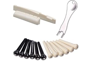 LGEGE Stegstifte für akustische Gitarre, Gitarrenabzieher-Entferner, Brücken-Extraktorwerkzeug mit Gitarrensattelmutter und 12 Stück Gitarrenbrücken-Pins