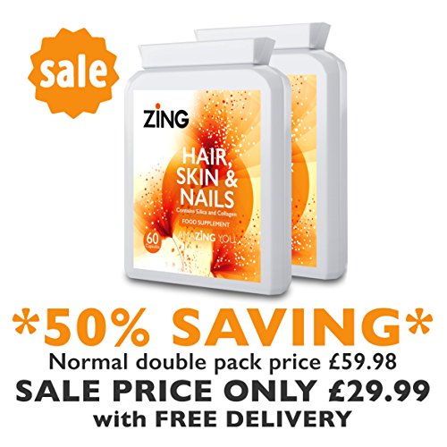 Zing Hair, Skin & Nails (Double Pack) - #1 Bestselling beauty supplement for lustrous silky hair, soft vibrant skin and perfect nails. 50% OFF SPECIAL INTRODUCTORY OFFER AND FREE DELIVERY.