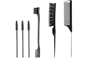 ZELHYEUU 3 Pièces Brosse à Taquiner, Peigne à Double Tranchant, Peigne de Cheveux, Peigne à Queue de Rat, Set de Brosse à Taquiner, avec 3 Brosse à Sourcils (Noir)