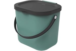 Rotho Albula Biomülleimer 6l mit Deckel und Henkel für die Küche, Kunststoff (PP) BPA-frei, dunkelgrün/anthrazit, 6l (23,5 x 20,0 x 20,8 cm)