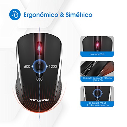 VICTSING Pack de Teclado y Rat  n Inal  mbricos  QWERTY Espa  ol 104 Tecla  USB  2 4GHz  para PC  Mac  Tableta  Ordenador  Smart TV   Color Negro