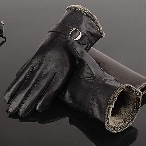 spécification Gants en cuir pour hommes Gants en cuir avec sangles All-finger Plus et cheveux moelleux Gants, Gants BBQ, gants de travail, (Color : Black, Size : L)