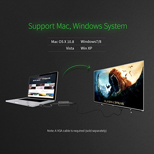 OMorc 1080P USB 3.0 auf VGA Adapter Kabel Video Grafikkarte Multi-Display Monitor Externe Konverter Cable für PC Laptop, Windows 10 / 8.1 / 8 / 7 / XP, Mac OS X 10.8 - 6