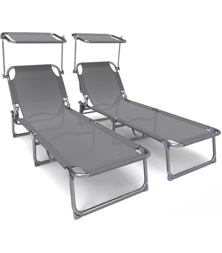 Lot de 2 transats de jardin inclinables fidji en acier gris anthracite et toile grise