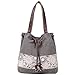 Produktbild Vox Damen Handtasche Canvas Mädchen Schultertasche Tasche Umhängetasche Shopper mit Blumenmuster Grau