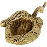 Brass, Handmade Oil Lamp, Conch Shell, Ornamented Diwali Diya, 5.5 x 3 inches