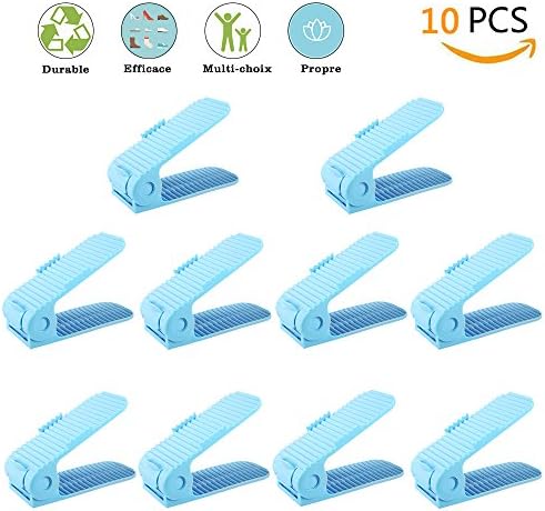 GESUNDHOME Shoe Slots Organizer-Adjustable Shoe Storage Rack Space Saver Rack Holder (10pcs-blue)