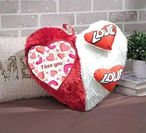 DreamVio Love Heart Shape Valentine Day Gift Fur Cushion,Plush Pillow for Gifting on Birthdays,Anniversaries Color - Red, White (Size- 17x17 inch) Shape 11