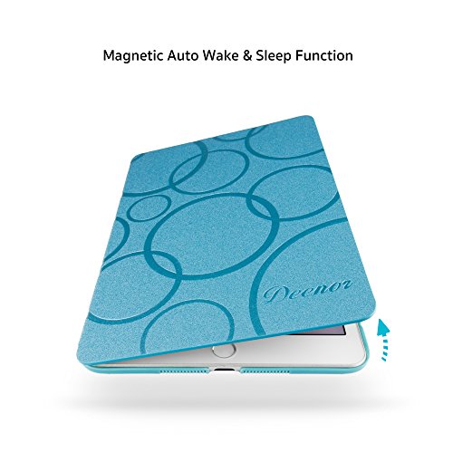 iPad Mini 4 Hülle, Deenor Colour Series Premium PU Leder Ultra Slim Light Weight Auto aufwachen / Schlaf Funktion Schutzhülle Hülle für Apple iPad Mini 4, Free: Screen Protector + Stylus Pen + Cleaning Cloth. (Sky blue circles) - 5
