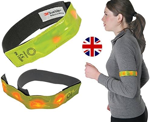 FOUR PACK - 3M Scotchlite Material Ultra High Visibility Reflective Armband With 4 Red LED Lights (flash / static) Battery Included For Cycling, Walking,