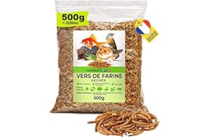 MARKETIFAR vers de Farine séchés - 500g = 3250L de Nourriture pour Poissons, Oiseaux, Tortues, Hérissons, Rongeurs et Reptiles (2KG)