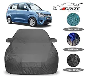 DRIZE Triple Stitched Fully Elastic Ultra Surface with Waterproof Body Protection Body Cover for Wagon R 2019 (Grey )