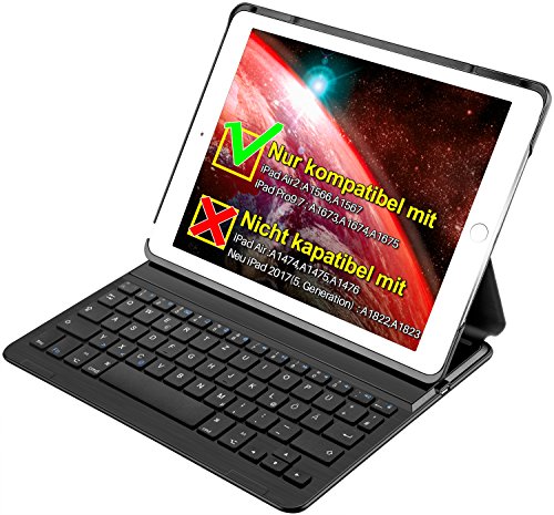 Inateck 68-BK2001NEW1-DE Ultra-thin Deutsche Bluetooth Tastatur, Keyboard Case für Apple iPad Air 2/pro 9.7, Smart cover mit automatischer Wake/sleep Funktion und Multi-Angle Ständer schwarz